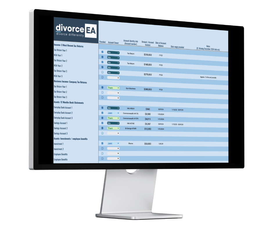 DivorceEA Financial Disclosure Checklist Template Sheets Spreadsheet Download